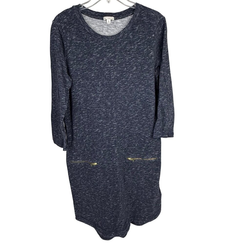 Gap Women's Jersey-Knit 3/4-Sleeve Shirttail Zip-Pocket Dress Heathered Gray Siz